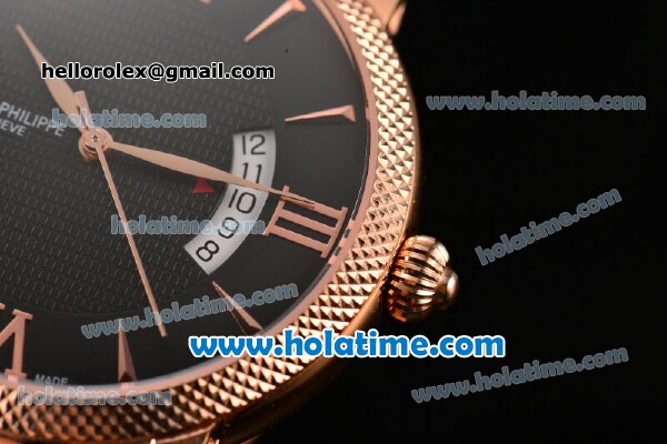 Patek Philippe Calatrava Swiss ETA 2824 Automatic Rose Gold Case with Black Dial and Stick/Roman Numeral Markers - Click Image to Close